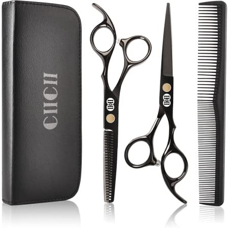 CIICII Hair Scissors Hairdressing Set, Professional Hair Cutting Scissors Barber Kit (6.7 Inch Hair Beard Hairdressers Trimming Barbering Thinning Shears) for Men Women Haircut Home Salon (Black)