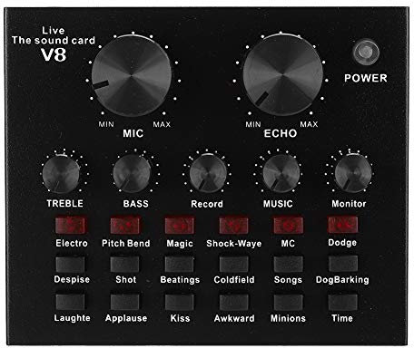 Dpofirs Carte Son Externe Professionnelle pour la Diffusion en Direct, Adaptateur Audio pour Smartphones et Ordinateurs, Carte Son USB avec 18 Types d'effets sonores