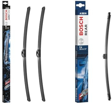 Bosch 3397009034 A034S Vindrutetorkare, Svart, 650mm/650mm & Bosch A332H - Torkarblad Rear - Längd: 330 mm - Bakre torkarblad
