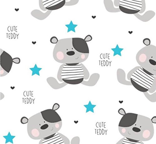 100x160cm Teddy Bär Boy Girl 100% Baumwolle Baumwollstoff Kinder Meterware Handwerken Nähen Stoff (Cute Teddy Bär Blau, 100x160cm)