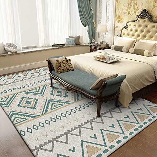 Rururug Designer Teppich Kurzflor Moderner Orientteppich Klassisch Gemustert Ornamente für Wohnzimmer Schlafzimmer Kinderzimmer,Grau-grün-dunkelgelbe Geometrie 200 x 230 cm