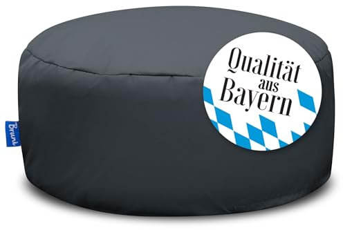 Bruni Pouf Sittpall M i grått – rund sittpuff, inomhus och utomhus som fotpall, yogasittkudde, meditationskudde, tillverkad i Tyskland