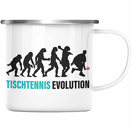 Trendation - Tischtennis Evolution Emaille Tasse Geschenk Tischtennisspieler Geschenkidee Lustig für Männer Tischtennis Zubehör (Silber)