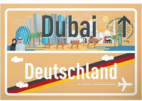 DankeDir! Dubai Deutschland Ortsschild - Schild 30 x 20 cm - Geschenk Idee Gutschein Reise Urlaub Reisegutschein Männer & Frauen Geldgeschenk Abschiedskarte Geschenkidee Deko Karte