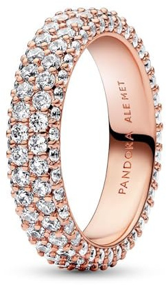 Pandora Timeless Pavé-Ring, Doppelreihe, 14-karätig Roségold-vergoldet, mit klarem Cubic Zirkonia