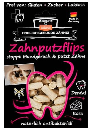 QCHEFS ZAHNPUTZFLIPS Katzen Leckerlies mit dem Futter als Zahnpflege und Mundgeruch. Geschmacksneutral mit der Schleckpaste oder Nassfutter von der Leckmatte (1er Pack)