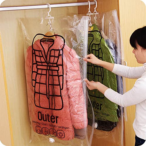 Borsa portaoggetti sottovuoto, confezione da 4 sacchetti salvaspazio con sigillatura sottovuoto, sacchetti trasparenti per vestiti con gancio, sacchetti per appendere vestiti, sacchetti sigillati