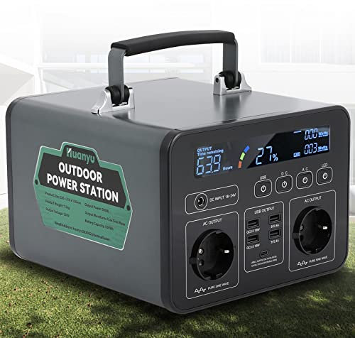 Huanyu Powerstation 500W Außengenerator 500Wh Camping Powerbank Unterstützung Schnellladung mit 8 AC/DC/USB-Ausgängen Solarstromgenerator mit LED-Lampe für Camping, Roadtrip