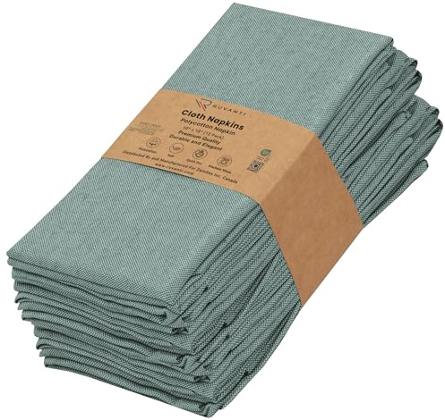 Ruvanti Cloth Napkins Set of 12, 18x18 Reusable Napkins Cloth Washable, Soft & Durable Table Napkin, Poly Cotton Fabric Dinner Napkins for Parties, Christmas, Thanksgiving, Weddings - Deep Teal