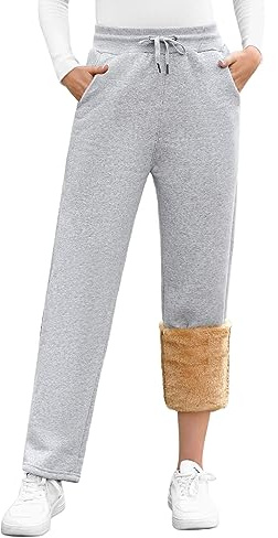 UMIPUBO Pantalon Chandal Mujer Invierno Termico Pantalones Algodon Casual Pantalon Deportivo con Cordón Ajustable con 2 Bolsillos Fleece Pantalones de Jogging(Gris Claro,L)