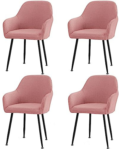 CLGTY Stuhlhussen Mit Armlehne Stretch, Weich Stuhlhussen Abnehmbar Bürostuhl Bezug Waschbar Hussen Für Stühle Für Esszimmer-rosa-4 Stück