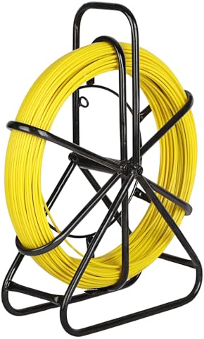 aleawol Fiberglas Kabel Rad 5mm x 100m Fischband Einziehspirale | Fiberglas Kanal Rodder Edelstahl Kabelführung Kabelabzieher Drahtseil mit Käfig und Stahlständer