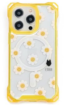 ETUUI Clear Case Flower Motiv Hülle mit Ösen iPhone 14 Pro Max | hochwertige Schutzhülle, Rundumschutz Handyhülle