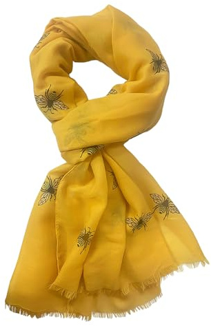 MEMOFYND Printed Bee Scarf - Fashionable Ladies' Light and Soft Shawl, Winter Warm, Windproof and Sun Protection - Gift for Women (Yellow)