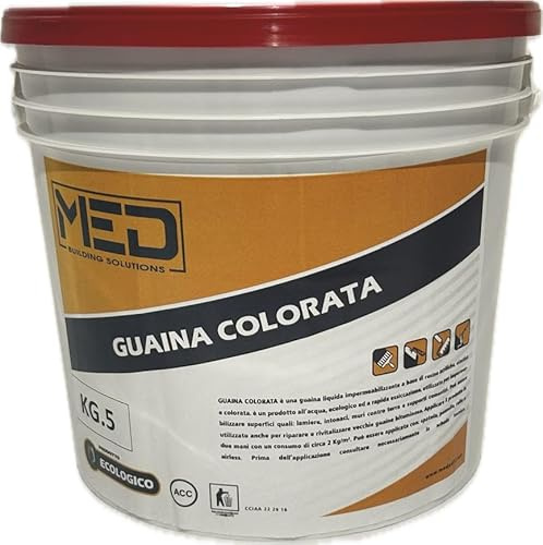 MED - GUAINA LIQUIDA IMPERMEABILIZZANTE MONOCOMPONENTE COLORATA PEDONABILE ALL'ACQUA (DIVERSI FORMATI E COLORI) (KG 20, ROSSO)