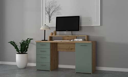 möbelando Schreibtisch >Net< in Artisna Eiche und Salbei - 145x90,7x60cm (BxHxT)