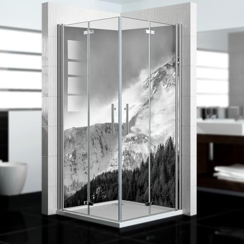 dedeco Eck-Duschrückwand wasserfest Motiv: Berg V5, 2 x 100x210 cm, als Badrückwand zum Fliesenersatz, als Dekorwand, Wandverkleidung und Duschplatte aus Aluminium - Made in Germany
