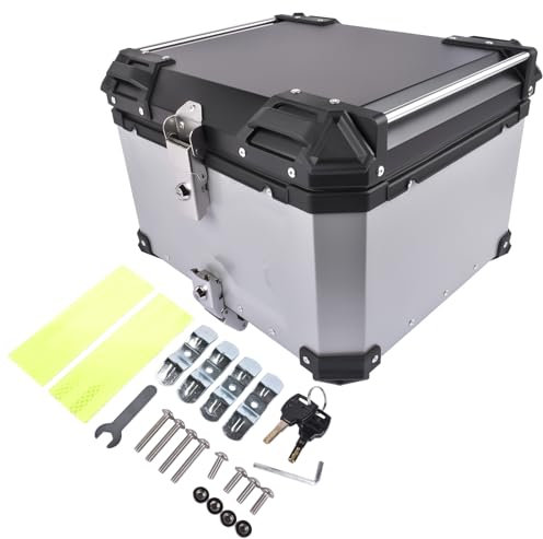 Bisenya 55l Motocicleta Top Case, Aluminio Motocicleta Tour Tail Box con Cerradura De Seguridad Plata Impermeable