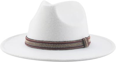 SOYNIA Fedora Trilby Filzhut Hut Hüte Für Damen Fedoras Filzhut Fester Freizeithut Damenhut Herrenkappen Panamaband 60–62 cm (XL) Weiß