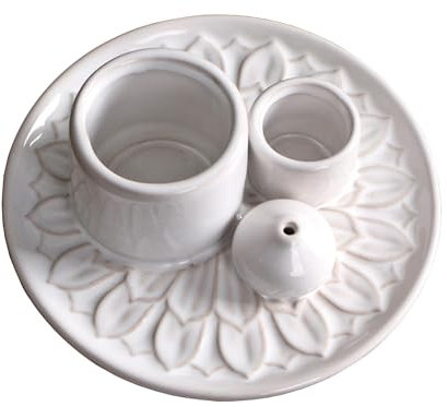 4 in 1 Multifunctional Ceramic Incense and Candle Holder with Ash Catcher Tray Suit for Burning White Sage, Palo Santo Sticks (White)