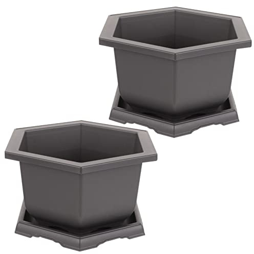 CIYODO 2ensembles Pots à Plantes Plastique De Pots avec Soucoupes pour Succulentes Et Petites Plantes Design Chic Et Léger pour Intérieur Et Extérieur