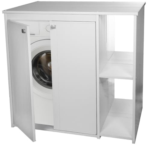 Bonussi Coprilavatrice da Esterno in PVC 95x60x94 cm 2 Ante con Ripiani Laterali Laundry Bianco