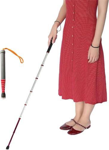 Faltbarer Blindenstock, 139,5 cm/55 Zoll Teleskop-Gehstock for Blinde, 8 Abschnitte, Gehstock aus Titanlegierung mit reflektierender Folie, Gehstock for sehbehinderte Männer und Frauen