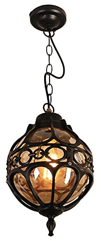 Mengjay Pendelleuchte Retro Außen-Hängelampe Höhenverstellbar Hängeleuchte Aluminium Glas Kronleuchter IP44 Wasserdicht Vintage Industrielle Deckenlampe Aussenleuchte E27 für Garten Terrasse (Schwarz)