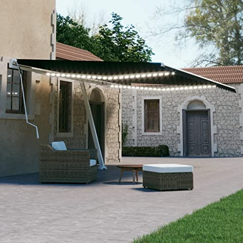 UJCHVHN Lawn & Garden Manuell einziehbare Markise mit LED 500x300 cm Anthrazit Outdoor Living