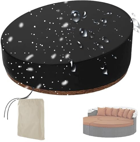 Abdeckung für Sonneninsel Rund,Wasserdicht Staubdicht Schutzhülle für Liegeinsel Outdoor Rund , 210D Oxford Abdeckhaube für Sonnenliege Garten mit Kordelzug Einstellbarer(Size:190*83cm,Color:Black)