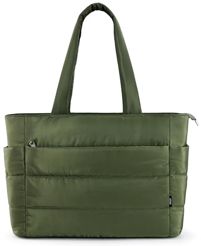 KALIDI Bolso de mano acolchado, bolsa de hombro acolchada de viaje, grande, antisalpicaduras, cremallera, casual, trabajo, gimnasio, mujer, Verde oliva, X-Large
