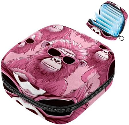 Aufbewahrungstasche für Damenbinden, Pink Monkey Orang-Utan-1955, Tampon-Reißverschlusstasche, Periodenbeutel für Teenager, Mädchen, weibliche Menstruations-Geldbörse