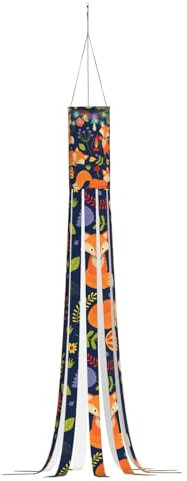 Windsack mit süßem Tier-Fuchs-Blumendruck, Halloween-Serie, Geister-Thema, hängende Outdoor-Dekorationen, 150 cm