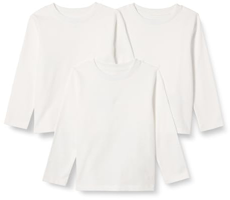 Amazon Essentials T-Shirt a Maniche Lunghe Unisex per Bambini, vestibilità Comoda, 100% Cotone, Confezione da 3, Bianco, 24 Mesi