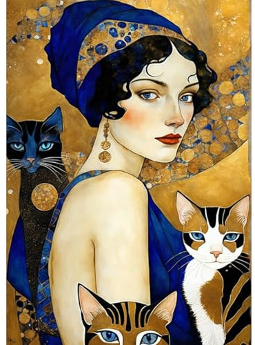 DAERLE 5D Diamant Painting Bilder Elegante Frau mit Katze, Diamond Painting Vintage Frauen, Diamond Painting Set für Erwachsene, Mosaikherstellung Diamant Malerei für Haus Dekoration 30x40 cm