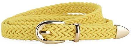 AMENGJ Flechtgürtel Damen Damen Geflochtener Dünner Gürtel Schicker Webgürtel Einfarbig Dekorativer Jeans-Kleid-Taillenbund Legierungs-Dornschnalle Taillengürtel(Yellow)