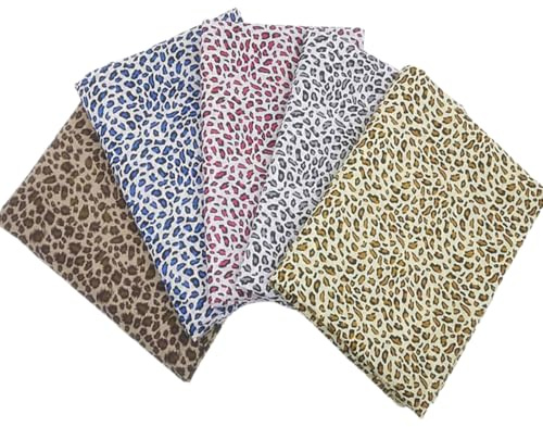 AMateschitz 5 piezas de tela de leopardo estampado de leopardo tela de algodón patchwork paquete con estampado de leopardo cuadrados de algodón telas para manualidades, costura, acolchados,