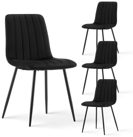 CLIPOP Esszimmerstühle 4er Set,Samt Gepolsterte Küchenstühle mit Stabilen Metallbeinen, Lounge Wohnzimmerstuhl für Zuhause, Büro und Hotel (4er Set, Schwarz)