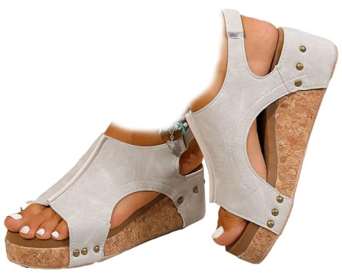 Whimsyard kvinnors läder kil ortopediska sandaler, bred plattform kilsandaler, kvinnors öppen tå spänne ankelrem sommar plattform bröllop sandaler s, Grått, 40 EU Bred
