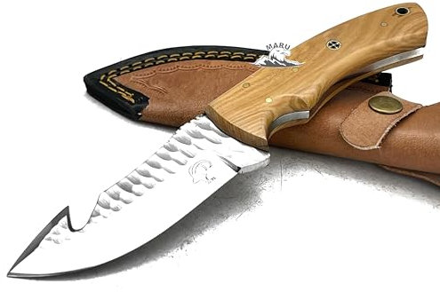 M. Zille Coltello Artigianale Skinner Lama in Acciaio INOX Manico Legno, Coltello Lama FIssa Da Caccia Collezione Con Fodero
