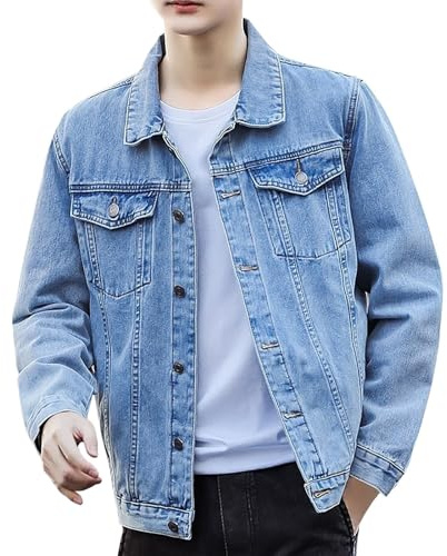 Giubbotto Jeans Uomo Estivo, Giacca Primavera Uomo, Slim Fit Trucker Vintage Cotone Cowboy Top Cappotto Camicia Jeans con Tasca Stretta vestibilità Regolare Giacca da Lavoro Giacca da Camionista