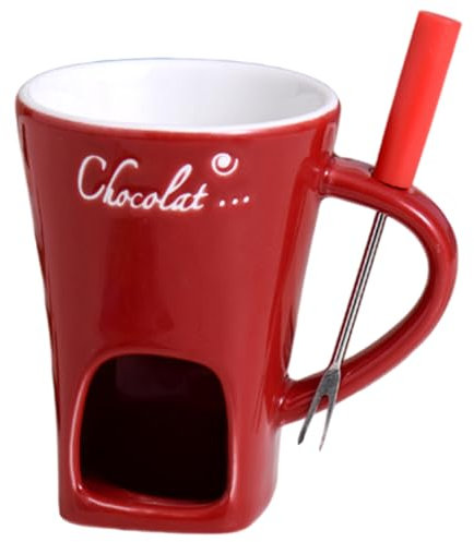 Schokoladenfondue Cup mit Gabel, kreativer tragbarer Keramik -Schokoladen -Fondue -Tasse mit Loch und Griff für Gabelhalte, Teelicht nicht enthalten