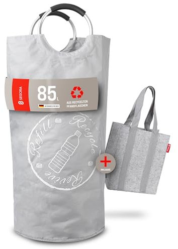 SEGORA Contenitore per pegni da 85 l, in PET riciclato, con fondo a prova di perdite e tasca esterna, raccoglitore di bottiglie con portabottiglie, 6 bottiglie (grigio)
