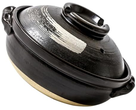 BIBTOO Cacerola Redonda de cerámica Resistente al Calor con Tapa, Olla for Sopa sin Aceite, Olla Japonesa con Cepillo, cocción Lenta 001, 900 ml(900ml)