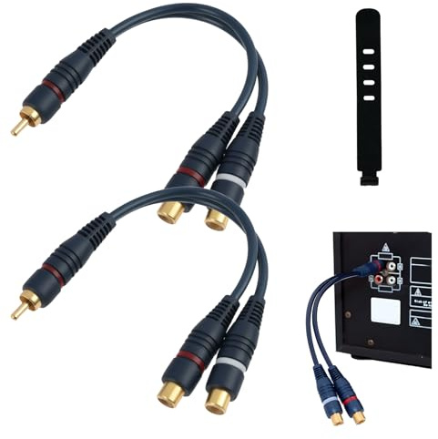 kwinfei 2PCS RCA Splitter Cable Blue 1 Male to 2 Female Y Adapter Audio Cable 15cm,RCA Extension Cord for Subwoofer, Speaker, AMP, Turntable, AV Receiver, Home Theatre, Stereo Sound System