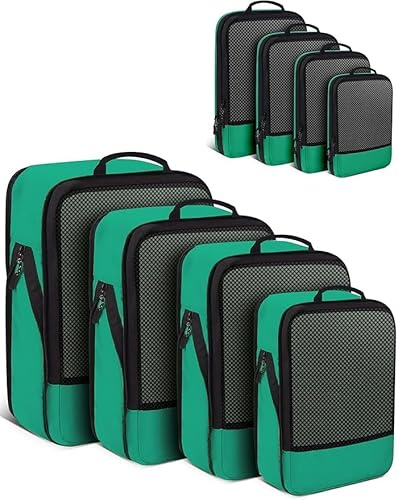 BAGLHER Packwürfel Kompression für die Reise - Extrem platzsparender Koffer-Organizer-Set, wasserdichte Packtaschen,Grün