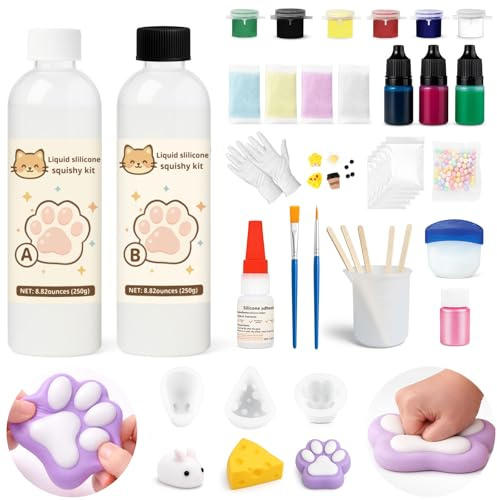 LAMXIN 18oz Taba Squishy Set, 1:1 AB-Verhältnis Epoxyharzmisch Squishy Selber Machen Set, Beruhigt Angst & Entspannung, mit Katzenpfote, Kaninchen & Käseformen, Viele Zubehör, Genießen Sie DIY