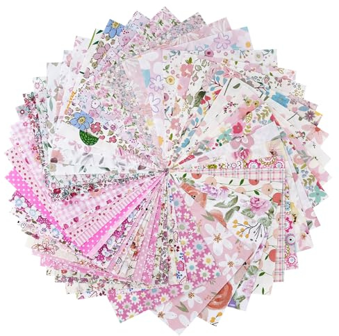 Baumwollstoff Patchworkstoffe, 200PCS 13 * 13CM Blumendruck Baumwollstoff-Pakete, Multicolor DIY Baumwollstoff-Quadrate für Nähen, Scrapbooking & Handwerk (Rosa)