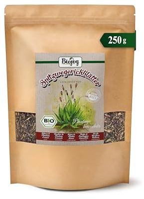 Biojoy Tisana di Piantaggine Lanceolata BIO (250 g), Foglie di Piantaggine Lanciuola, essiccate e tagliate (Plantago lanceolata)