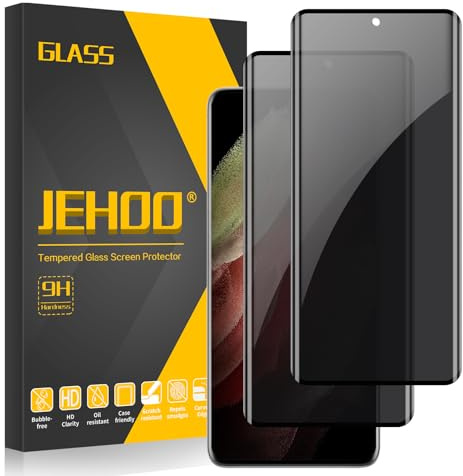 JEHOO 2 Stück für Samsung Galaxy S21 Ultra Panzerglas Sichtschutz, Blasenfreie Vollständige Abdeckung 9H Härte Anti-Kratzen Displayschutzfolie, Anti-Spy, Blasenfreie Sichtschutz